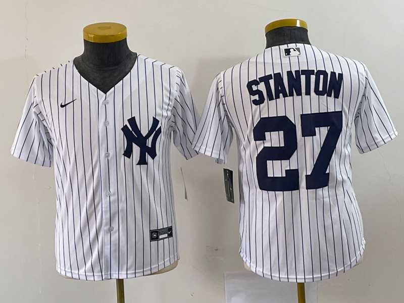Youth New York Yankees #27 Giancarlo Stanton White Stitched Cool Base Nike Jersey->mlb youth jerseys->MLB Jersey